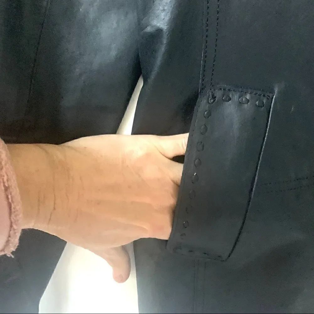 Max Studio Black Leather Jacket W/ Stitching - Picture 10 of 14